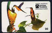 Telephone Card - Brazil 20 units phone card showing Bird (Rabo Branco Besourinho Da Mata Marronzinho) and nest with young