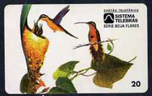 Telephone Card - Brazil 20 units phone card showing Bird (Rabo Branco Besourinho Da Mata Marronzinho) and nest with young