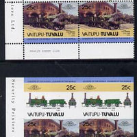 Tuvalu - Vaitupu Locomotives #1 - 25c 'Columbine 2-2-2' in unmounted mint imperf block of 4 (2 se-tenant pairs) plus matched normal perf block