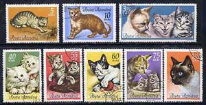 Rumania 1965 Domestic Cats set of 8 cto used, SG 3255-62, Mi 2387-94