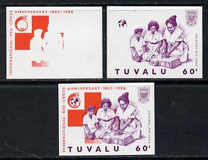 Tuvalu 1988 Red Cross 60c unmounted mint set of 3 progressive proofs comprising the 2 individual colours plus the composite as issued (but imperf)*