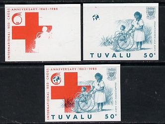Tuvalu 1988 Red Cross 50c unmounted mint set of 3 progressive proofs comprising the 2 individual colours plus the composite as issued (but imperf)*