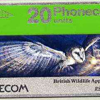 Telephone Card - Great Britain 20 units phone card showing Barn Owl in Flight (British Wildlife Appeal)