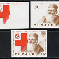 Tuvalu 1988 Red Cross 15c set of 3 imperf progressive proofs comprising the 2 individual colours plus the composite as issued (but imperf) unmounted mint*