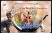 Telephone Card - Singapore $20 phone card showing 2 Kittens & Goldfish Bowl (Love knows no boundaries)