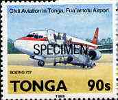 Tonga 1989 Boeing 737 90s from Aviation in Tonga set opt'd SPECIMEN, as SG 1057 unmounted mint