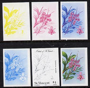 St Vincent 1985 Orchids $1 (SG 852) set of 6 imperf progressive proofs comprising the 4 individual colours plus 2 & 3-colour composites, unmounted mint. NOTE - this item has been selected for a special offer with the price significantly reduced