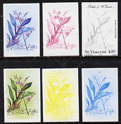St Vincent 1985 Orchids 45c (SG 851) set of 6 imperf progressive proofs comprising the 4 individual colours plus 2 & 3-colour composites unmounted mint