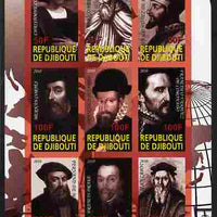 Djibouti 2010 Great Explorers #3 imperf sheetlet containing 9 values unmounted mint