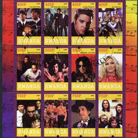 Rwanda 2009 History of Modern Music perf sheetlet containing 12 values cto used (Beatles, Elvis, Stones, Dylan, Jackson, Madonna, U2, Genesis etc)