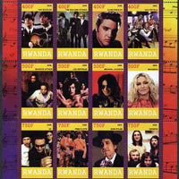 Rwanda 2009 History of Modern Music perf sheetlet containing 12 values unmounted mint (Beatles, Elvis, Stones, Dylan, Jackson, Madonna, U2, Genesis etc)