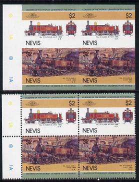 Nevis 1985 Locomotives #3 (Leaders of the World) $2 Class A '4-4-0T' unmounted mint imperf block of 4 (2 se-tenant pairs as SG 283a) with matched normal perf block