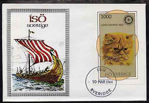 Iso - Sweden 1984 Rotary - Domestic Cats (Long Haired Red) imperf deluxe sheet (1000 value) on cover with first day cancel