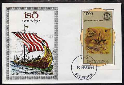 Iso - Sweden 1984 Rotary - Domestic Cats (Long Haired Red) imperf deluxe sheet (1000 value) on cover with first day cancel