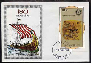 Iso - Sweden 1984 Rotary - Domestic Cats (Long Haired Red) imperf deluxe sheet (1000 value) on cover with first day cancel