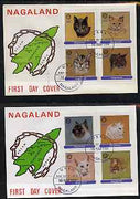 Nagaland 1984 Rotary - Domestic Cats perf set of 8 values on two covers with first day cancels