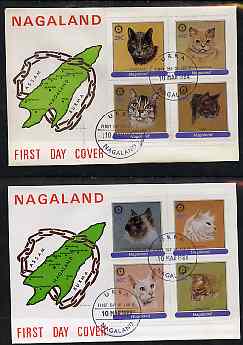 Nagaland 1984 Rotary - Domestic Cats perf set of 8 values on two covers with first day cancels