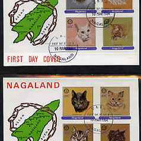 Nagaland 1984 Rotary - Domestic Cats imperf set of 8 values on two covers with first day cancels