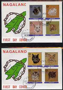 Nagaland 1984 Rotary - Domestic Cats imperf set of 8 values on two covers with first day cancels
