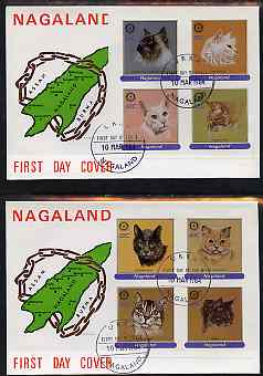 Nagaland 1984 Rotary - Domestic Cats imperf set of 8 values on two covers with first day cancels