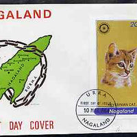 Nagaland 1984 Rotary (Abyssinian cat) 2ch imperf deluxe sheet on cover with first day cancel