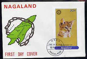 Nagaland 1984 Rotary (Abyssinian cat) 2ch imperf deluxe sheet on cover with first day cancel