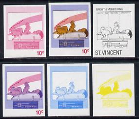 St Vincent 1987 Child Health 10c (as SG 1049) set of 6 progressive proofs comprising the 4 individual colours plus 2 and 3-colour composites unmounted mint