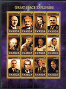 Rwanda 2009 Great Space Explorers & Scientists perf sheetlet containing 12 values unmounted mint each with Rotary Logo (Goddard, Von braun, Hubble,Armstrong, Gagarin, van Allen etc)
