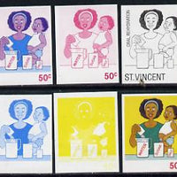 St Vincent 1987 Child Health 50c (as SG 1050) set of 6 progressive proofs comprising the 4 individual colours plus 2 and 3-colour composites unmounted mint