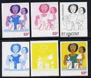 St Vincent 1987 Child Health 50c (as SG 1050) set of 6 progressive proofs comprising the 4 individual colours plus 2 and 3-colour composites unmounted mint