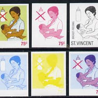 St Vincent 1987 Child Health 75c (as SG 1051) set of 6 progressive proofs comprising the 4 individual colours plus 2 and 3-colour composites unmounted mint