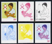 St Vincent 1987 Child Health 75c (as SG 1051) set of 6 progressive proofs comprising the 4 individual colours plus 2 and 3-colour composites unmounted mint