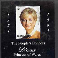 Steep Holm 1998 Diana, The People's Princess perf souvenir sheet #2 (£1 value Portrait with black frame) opt'd In Memorium, 1st Anniversary unmounted mint