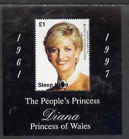 Steep Holm 1998 Diana, The People's Princess perf souvenir sheet #2 (£1 value Portrait with black frame) opt'd In Memorium, 1st Anniversary unmounted mint