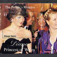 Steep Holm 1998 Diana, The People's Princess perf souvenir sheet #1 (£1 value 'Attending a Function'),opt'd In Memorium, 1st Anniversary unmounted mint