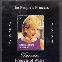 Easdale 1998 Diana, The People's Princess perf souvenir sheet #2 (£1 value Portrait with black background),overprinted In Memorium, 1st Anniversary unmounted mint