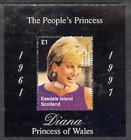 Easdale 1998 Diana, The People's Princess perf souvenir sheet #2 (£1 value Portrait with black background),overprinted In Memorium, 1st Anniversary unmounted mint