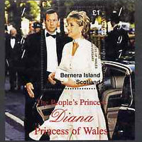 Bernera 1998 Diana, The People's Princess perf souvenir sheet (£1 value Arriving for a Function) opt'd In Memorium, 1st Anniversary unmounted mint