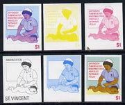 St Vincent 1987 Child Health $1 (as SG 1052) set of 6 progressive proofs comprising the 4 individual colours plus 2 and 3-colour composites unmounted mint