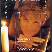 Davaar Island 1998 Diana, The People's Princess perf souvenir sheet (£1 value showing candle-lit picture) opt'd In Memorium, 1st Anniversary unmounted mint