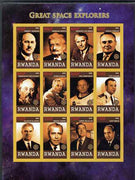 Rwanda 2009 Great Space Explorers & Scientists imperf sheetlet containing 12 values unmounted mint each with Rotary Logo (Goddard, Von braun, Hubble,Armstrong, Gagarin, van Allen etc)