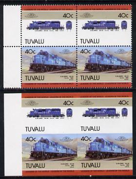 Tuvalu 1985 Locomotives #5 (Leaders of the World) 40c (GM SD-50) in unmounted mint imperf block of 4 (2 se-tenant pairs as SG 350a) plus matched normal perf block