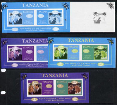 Tanzania 1986 Royal Wedding (Andrew & Fergie) the unissued imperf m/s containing 30s & 90s values, set of 5 progressive proof sheets unmounted mint. NOTE - this item has been selected for a special offer with the price significantly reduced