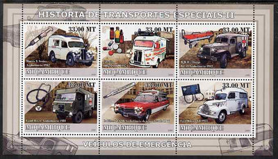 Mozambique 2009 History of Transport - Ambulances perf sheetlet containing 6 values unmounted mint