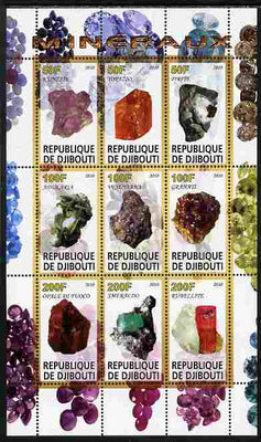 Djibouti 2010 Minerals perf sheetlet containing 9 values unmounted mint