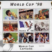Bhutan 1998 Football World Cup unmounted mint sheetlet of 9 World Cup Captains (8 stamps plus label)