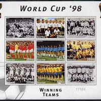 Bhutan 1998 Football World Cup unmounted mint sheetlet of 9 Winning Teams,(8 stamps plus label)