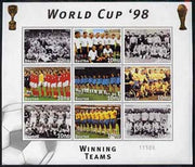Bhutan 1998 Football World Cup unmounted mint sheetlet of 9 Winning Teams,(8 stamps plus label)
