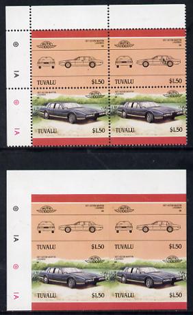 Tuvalu 1985 Cars #3 (Leaders of the World) $1.50 Aston Martin Lagonda unmounted mint imperf block of 4 (2 se-tenant pairs as SG 370a) with matched normal perf block