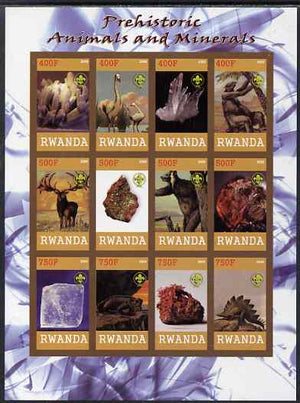 Rwanda 2009 Prehistoric Animals & Minerals imperf sheetlet containing 12 values unmounted mint each with Scout Logo